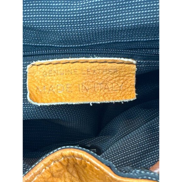 Vintage Italian Leather Backpack Brass Hardware Lots of Pockets Drawstring - Picture 10 of 16